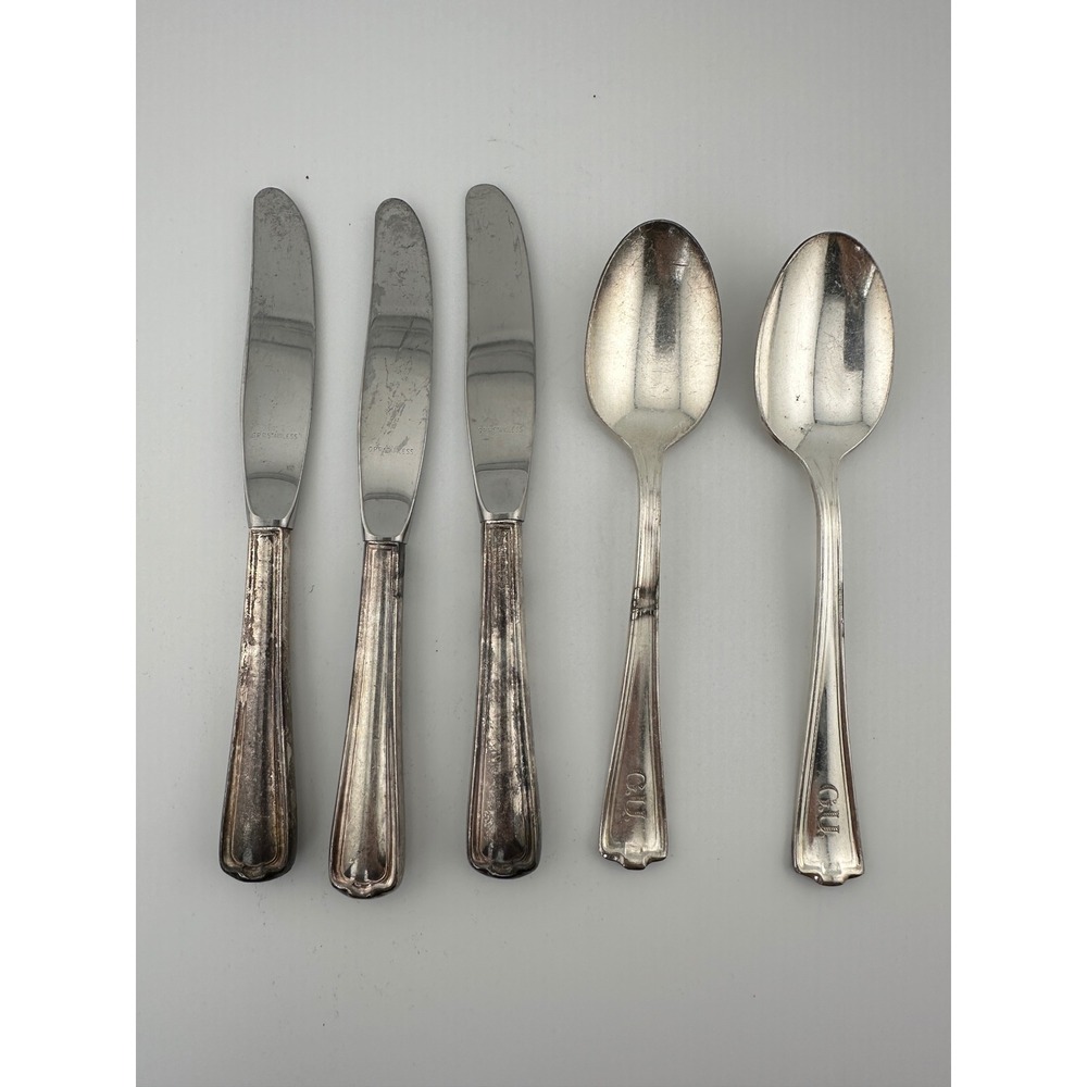 Antique 1914 International Silver Co Silverware Set Monogrammed Spoons Knives